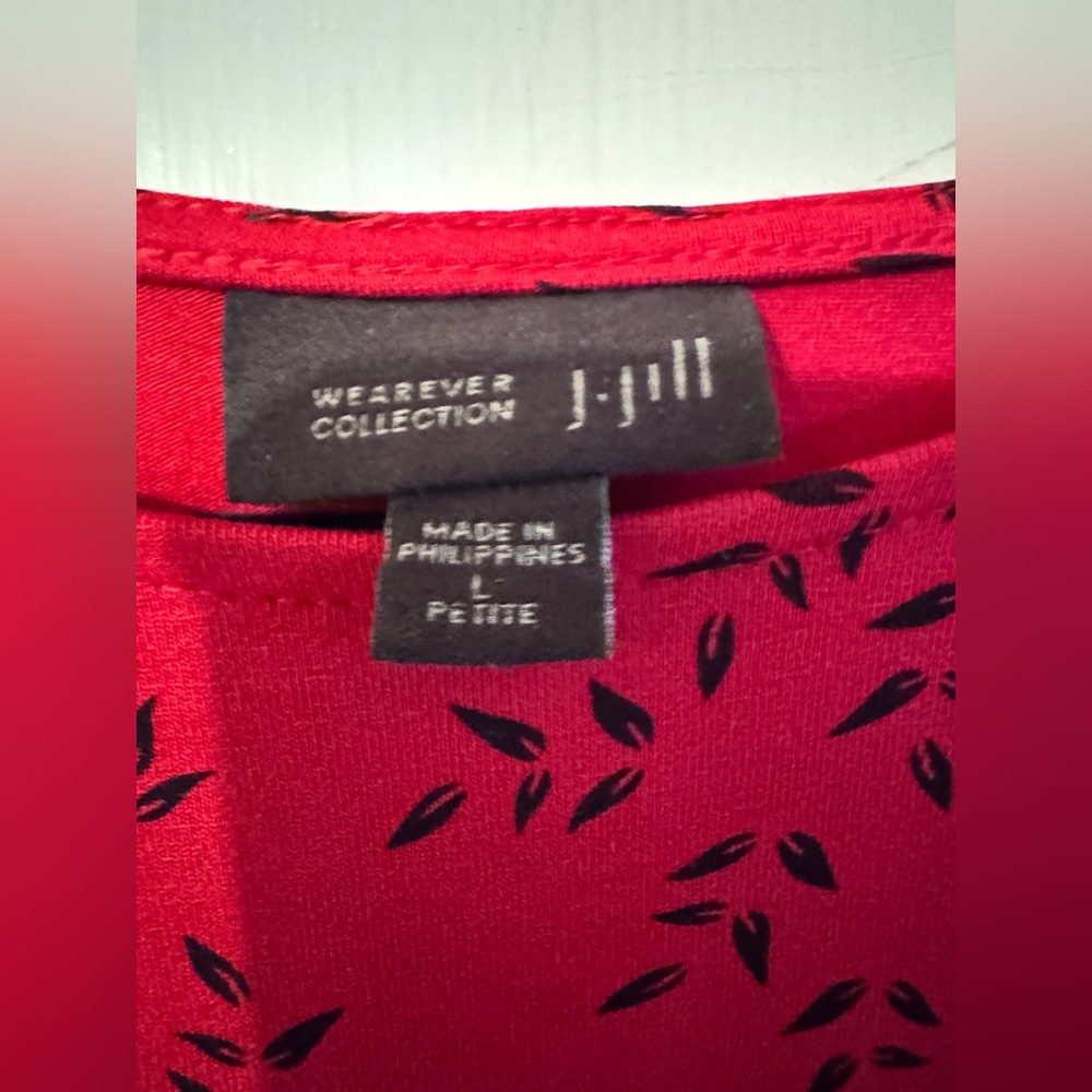 Like New J. Jill Red Leaf Patterned Long Sleeve babydoll Dress PETITE - Picture 4 of 4